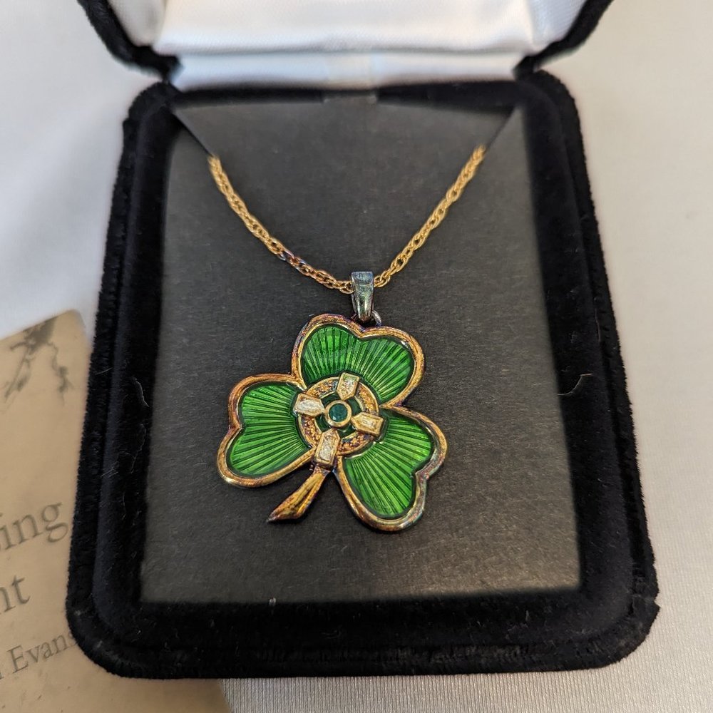 The Franklin Mint Irish Blessing clover shaped Pendant - box & certification